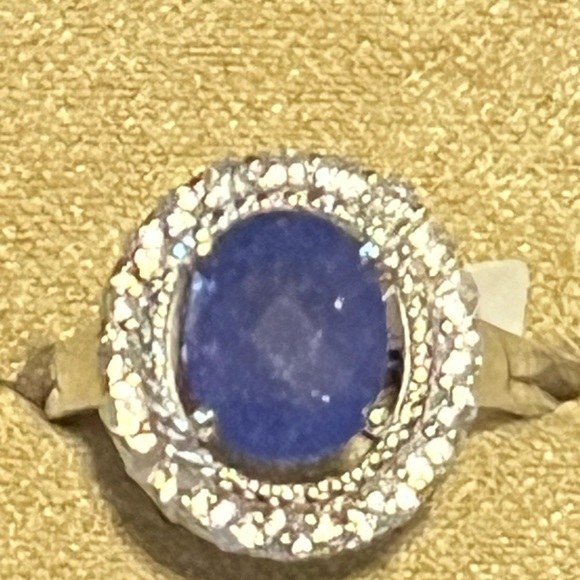 3CT Oval Simulated Blue Sapphire Double Halo Ring White Gold Plated Size 8 - Picture 4 of 4